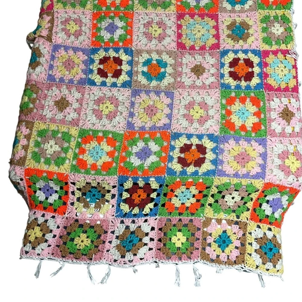 Handmade Granny‎ Square Crochet Afghan Bedspread Blanket Colorful Vintage Style